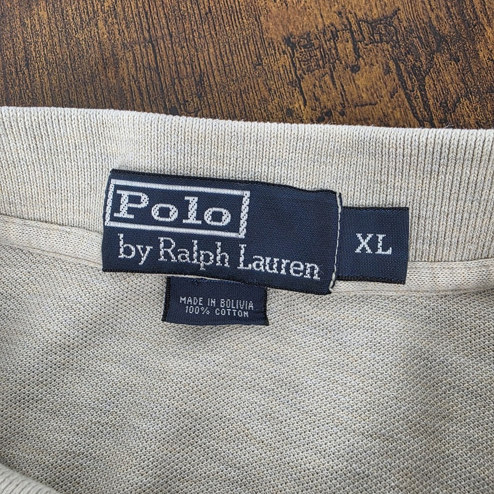 VTG Polo Ralph Lauren Polo Shirt Men XL Beige Creme Long Sleeve Soft Cotton - Picture 4 of 8
